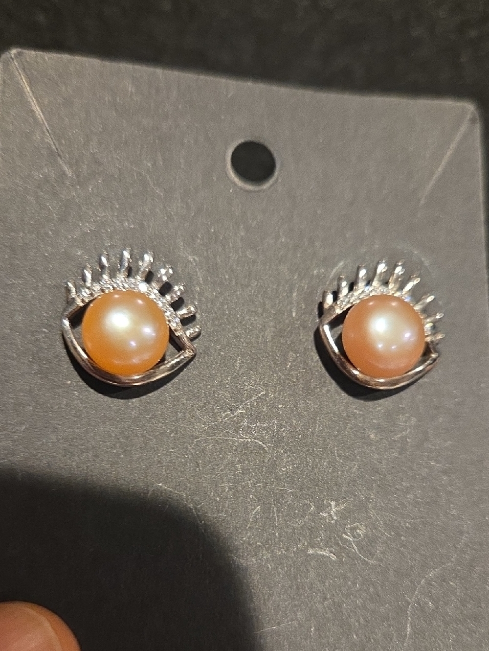 Elegant Peach RealPearl Eye-Design Stud Earrings - Unbranded